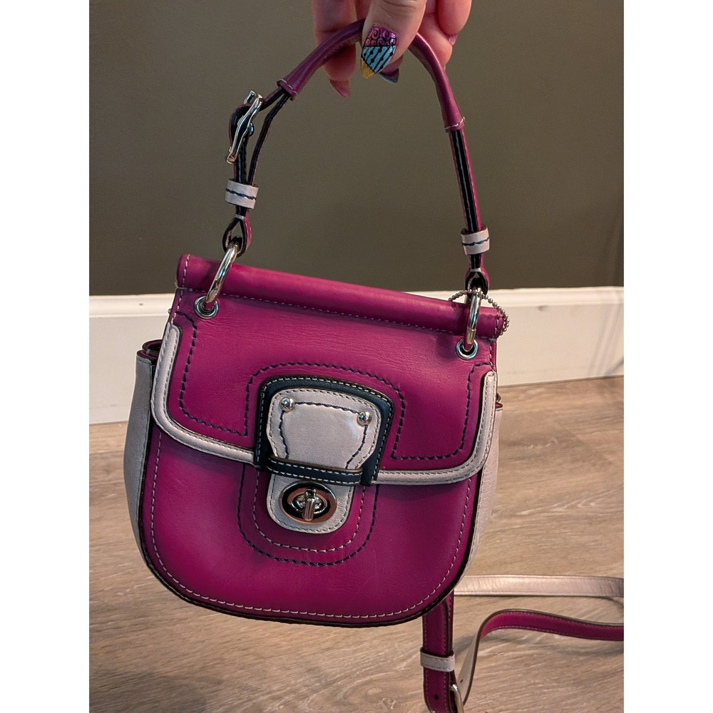 Coach Mini Willis Legacy Magenta Pink Leather Crossbody Top Handle Bag 19032